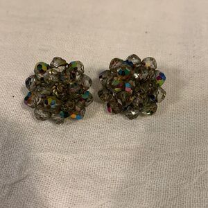 Vintage Laguna clip on Crystal Iridescent Earrings aurora borealis